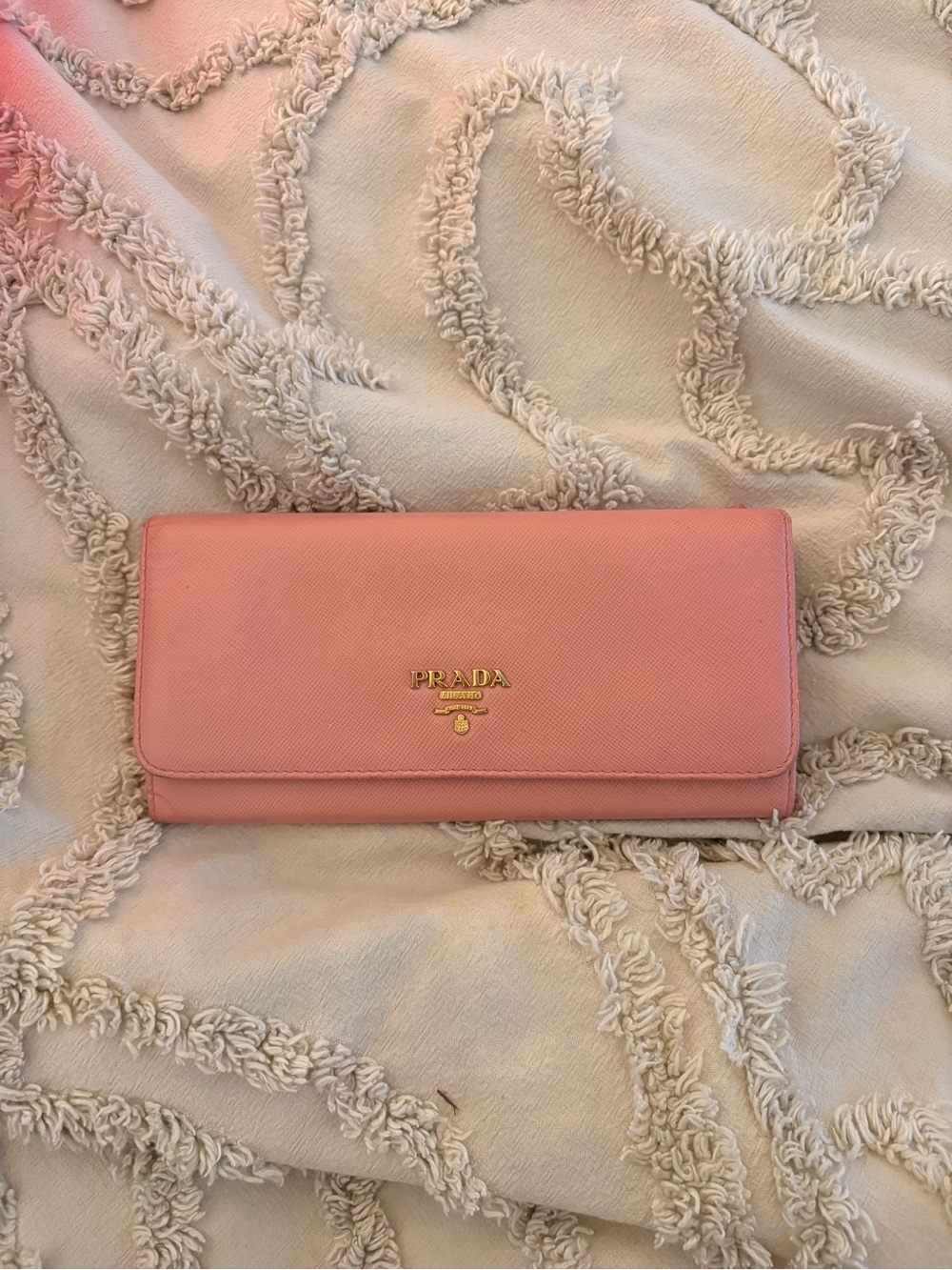 Prada Pink Saffiano Leather Long Wallet with Gold Logo